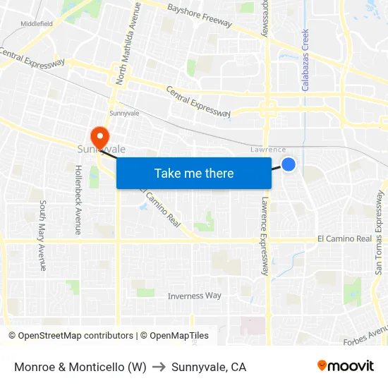 Monroe & Monticello (W) to Sunnyvale, CA map