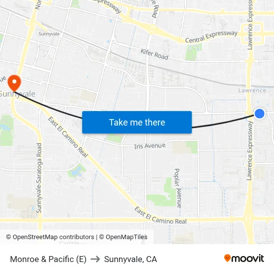 Monroe & Pacific (E) to Sunnyvale, CA map