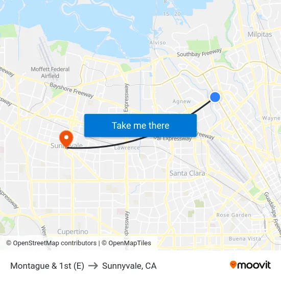Montague & 1st (E) to Sunnyvale, CA map