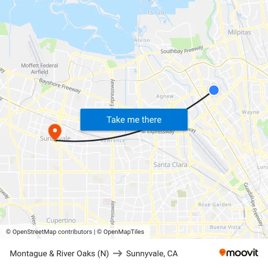 Montague & River Oaks (N) to Sunnyvale, CA map