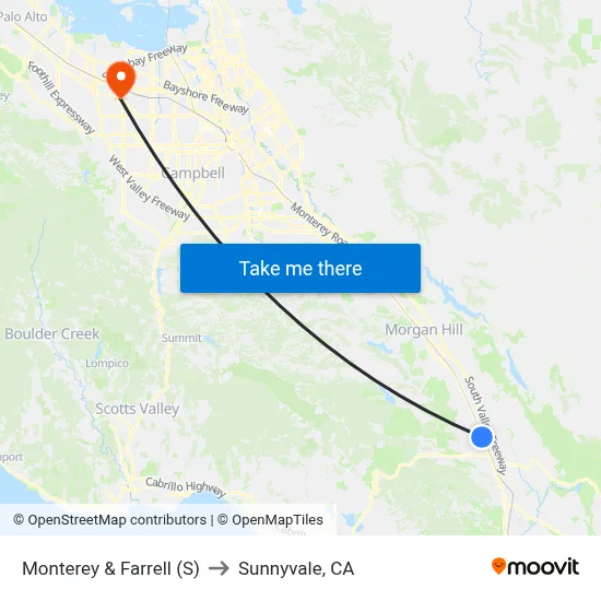 Monterey & Farrell (S) to Sunnyvale, CA map