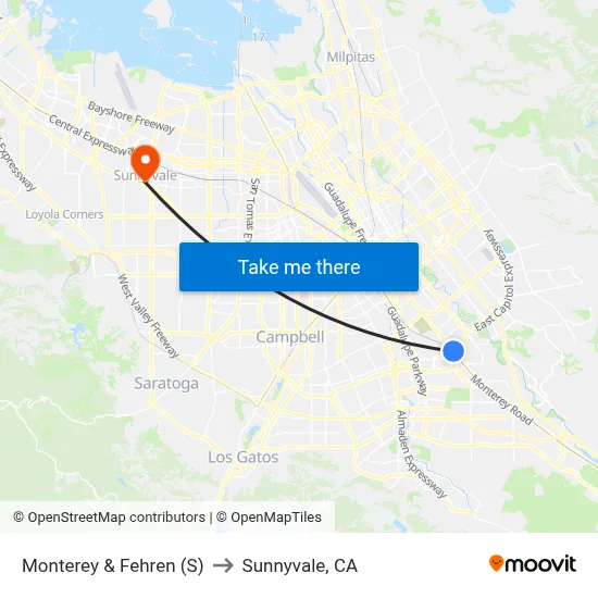 Monterey & Fehren (S) to Sunnyvale, CA map