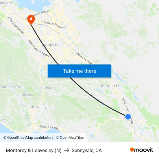 Monterey & Leavesley (N) to Sunnyvale, CA map