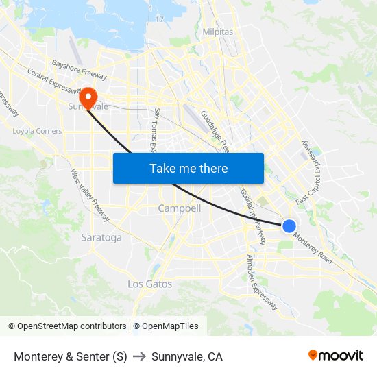 Monterey & Senter (S) to Sunnyvale, CA map