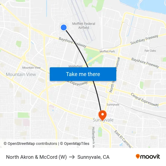 North Akron & McCord (W) to Sunnyvale, CA map