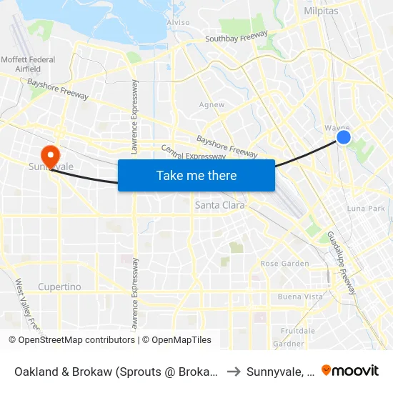 Oakland & Brokaw (Sprouts @ Brokaw) (S) to Sunnyvale, CA map