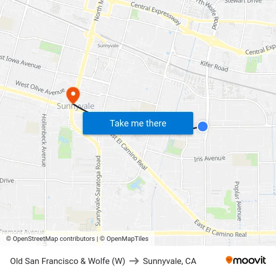 Old San Francisco & Wolfe (W) to Sunnyvale, CA map