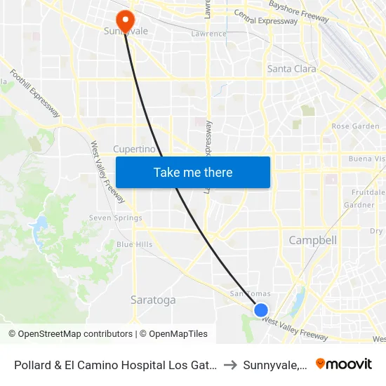Pollard & El Camino Hospital Los Gatos (N) to Sunnyvale, CA map