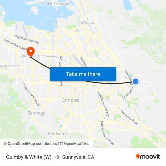 Quimby & White (W) to Sunnyvale, CA map
