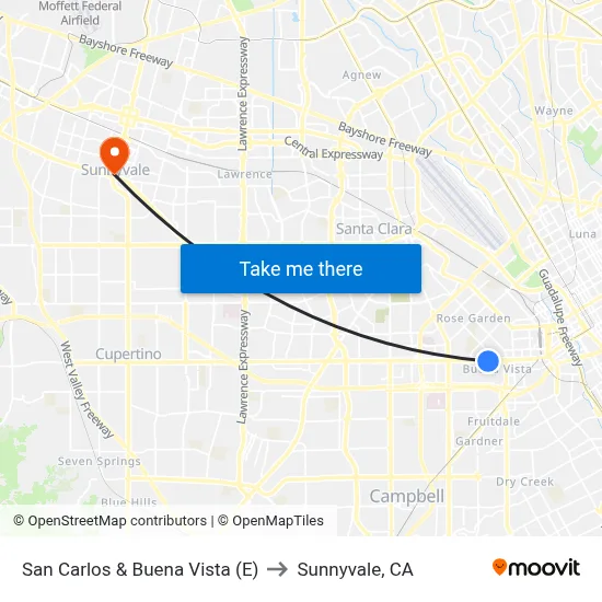San Carlos & Buena Vista (E) to Sunnyvale, CA map