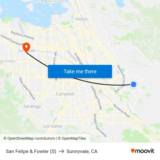 San Felipe & Fowler (S) to Sunnyvale, CA map