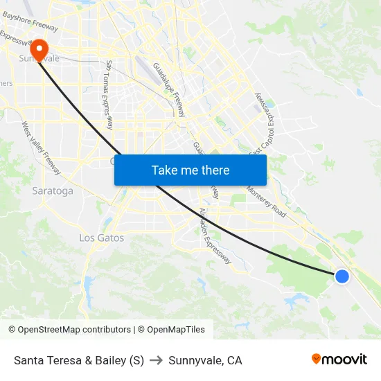 Santa Teresa & Bailey (S) to Sunnyvale, CA map