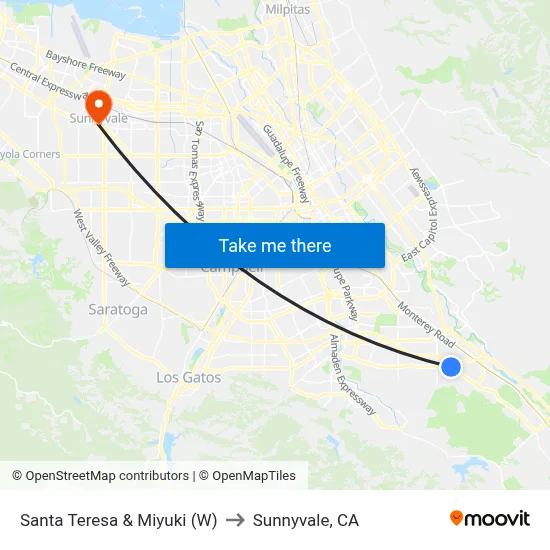 Santa Teresa & Miyuki (W) to Sunnyvale, CA map