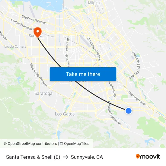 Santa Teresa & Snell (E) to Sunnyvale, CA map
