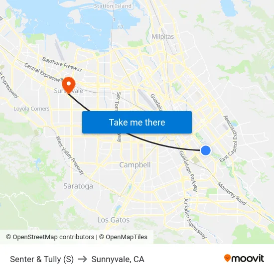 Senter & Tully (S) to Sunnyvale, CA map