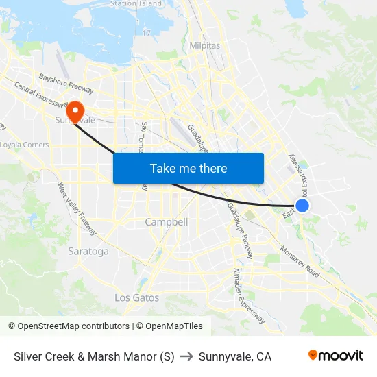 Silver Creek & Marsh Manor (S) to Sunnyvale, CA map