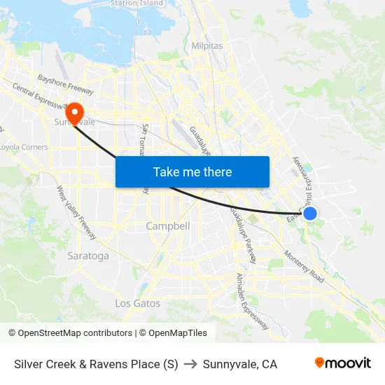 Silver Creek & Ravens Place (S) to Sunnyvale, CA map