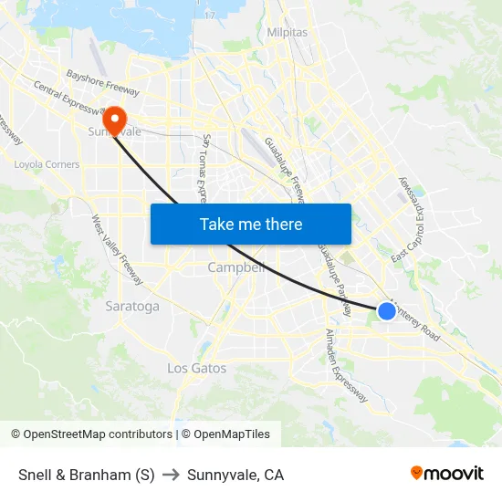 Snell & Branham (S) to Sunnyvale, CA map