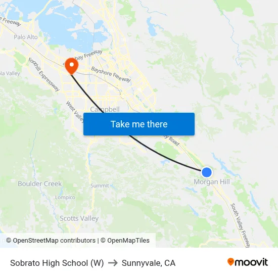 Sobrato High School (W) to Sunnyvale, CA map