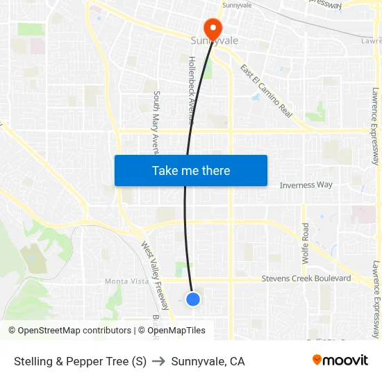 Stelling & Pepper Tree (S) to Sunnyvale, CA map