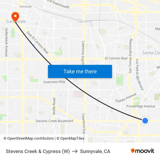 Stevens Creek & Cypress (W) to Sunnyvale, CA map