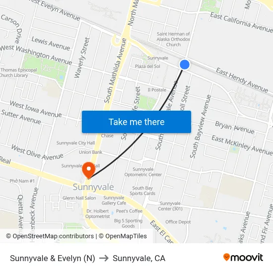 Sunnyvale & Evelyn (N) to Sunnyvale, CA map