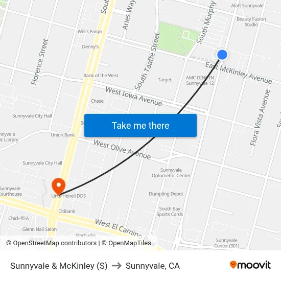 Sunnyvale & McKinley (S) to Sunnyvale, CA map