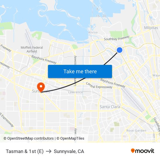 Tasman & 1st (E) to Sunnyvale, CA map