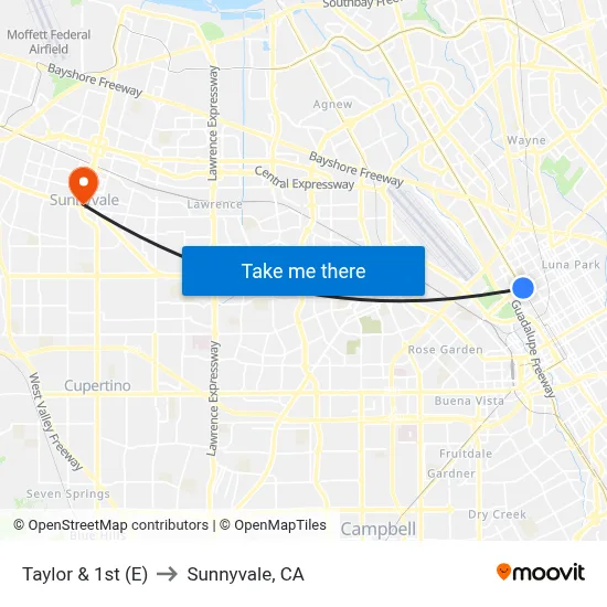 Taylor & 1st (E) to Sunnyvale, CA map