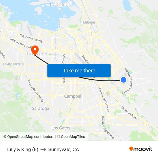 Tully & King (E) to Sunnyvale, CA map