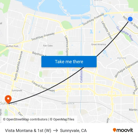 Vista Montana & 1st (W) to Sunnyvale, CA map