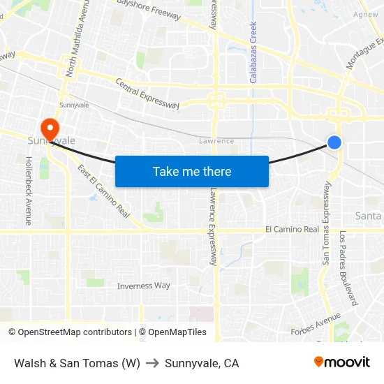 Walsh & San Tomas (W) to Sunnyvale, CA map