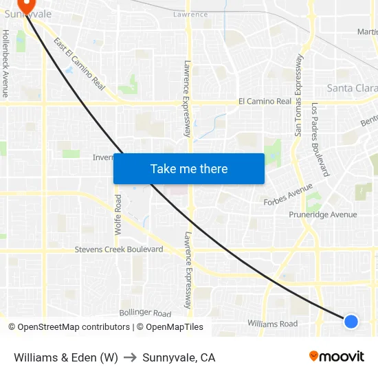 Williams & Eden (W) to Sunnyvale, CA map