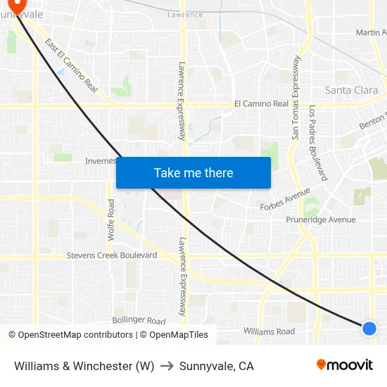 Williams & Winchester (W) to Sunnyvale, CA map