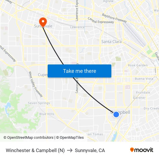 Winchester & Campbell (N) to Sunnyvale, CA map