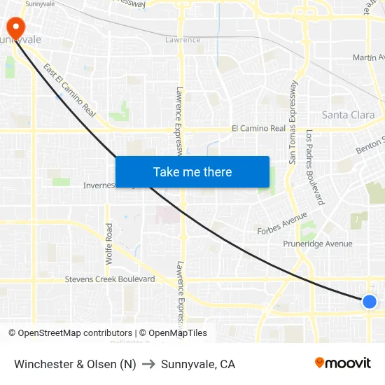 Winchester & Olsen (N) to Sunnyvale, CA map