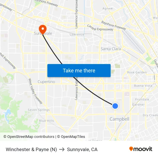 Winchester & Payne (N) to Sunnyvale, CA map