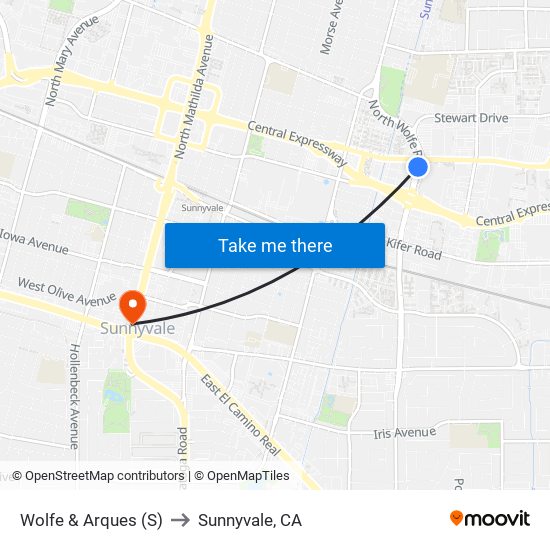 Wolfe & Arques (S) to Sunnyvale, CA map