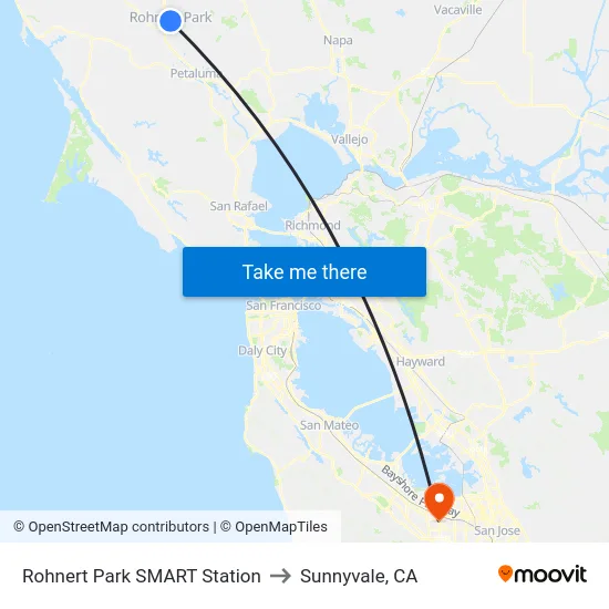Rohnert Park SMART Station to Sunnyvale, CA map