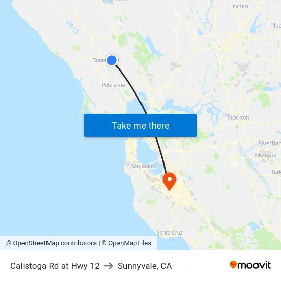 Calistoga Rd at Hwy 12 to Sunnyvale, CA map