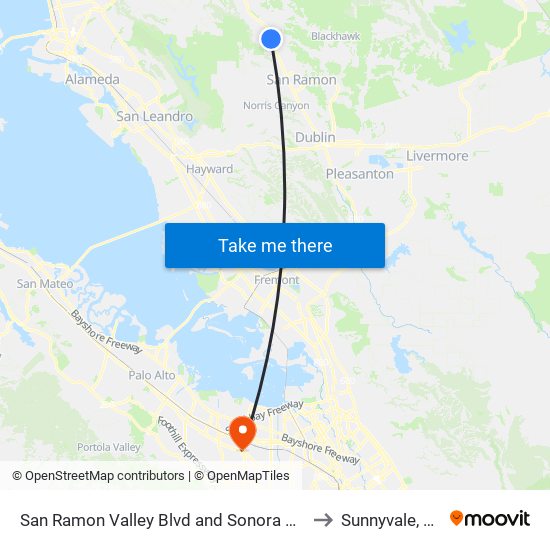 San Ramon Valley Blvd and Sonora Ave to Sunnyvale, CA map