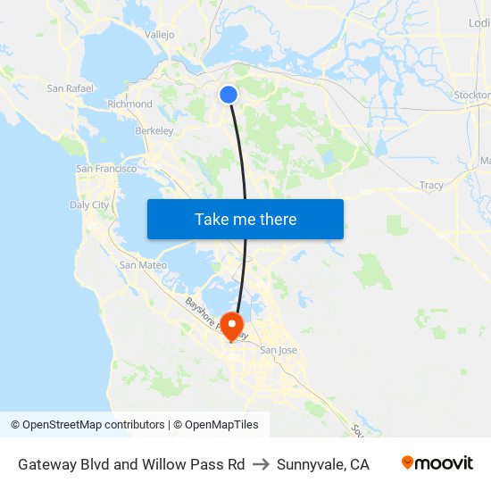 Gateway Blvd and Willow Pass Rd to Sunnyvale, CA map