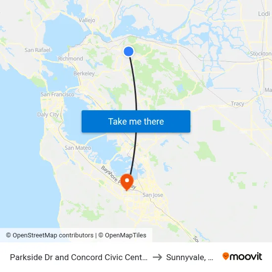 Parkside Dr and Concord Civic Center to Sunnyvale, CA map