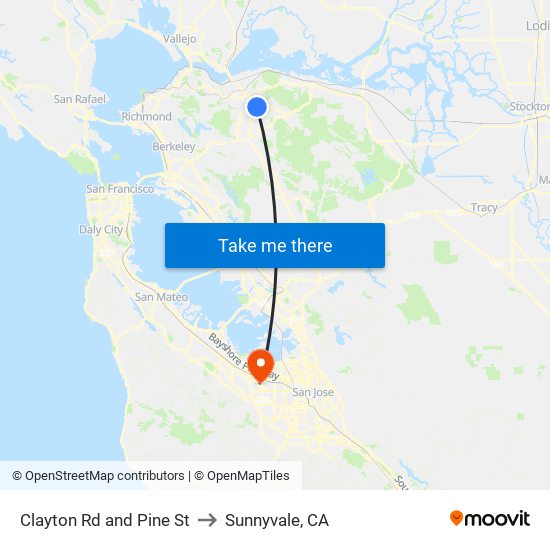 Clayton Rd and Pine St to Sunnyvale, CA map