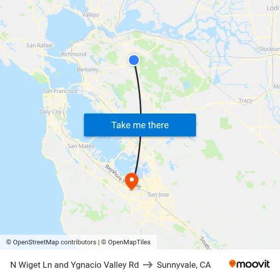 N Wiget Ln and Ygnacio Valley Rd to Sunnyvale, CA map