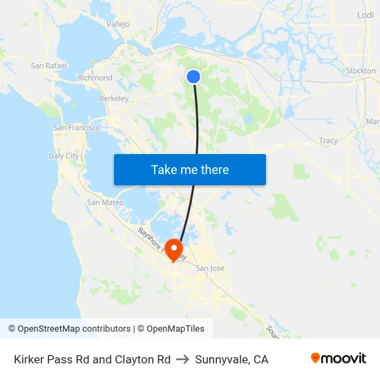Kirker Pass Rd and Clayton Rd to Sunnyvale, CA map
