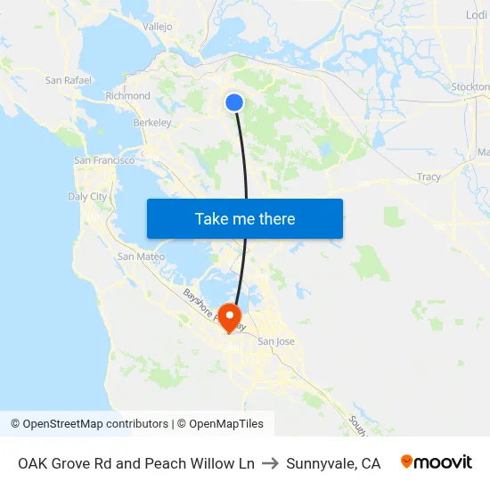 OAK Grove Rd and Peach Willow Ln to Sunnyvale, CA map