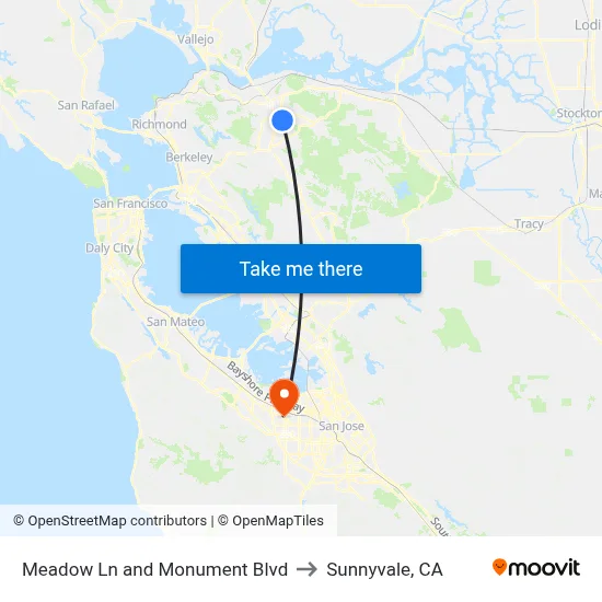 Meadow Ln and Monument Blvd to Sunnyvale, CA map