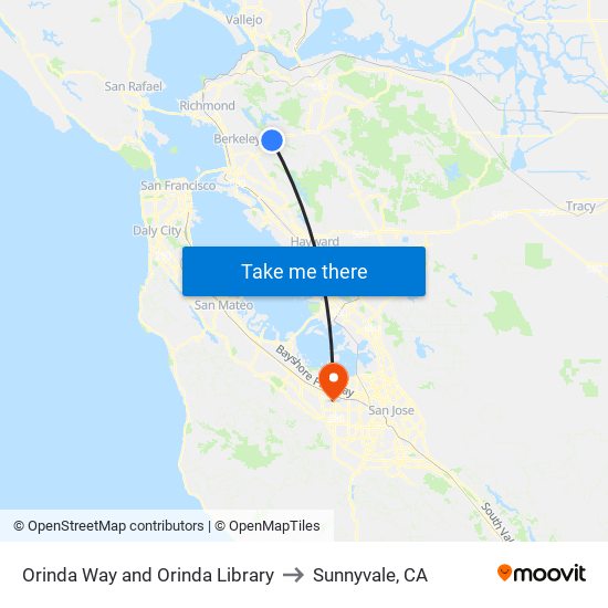 Orinda Way and Orinda Library to Sunnyvale, CA map