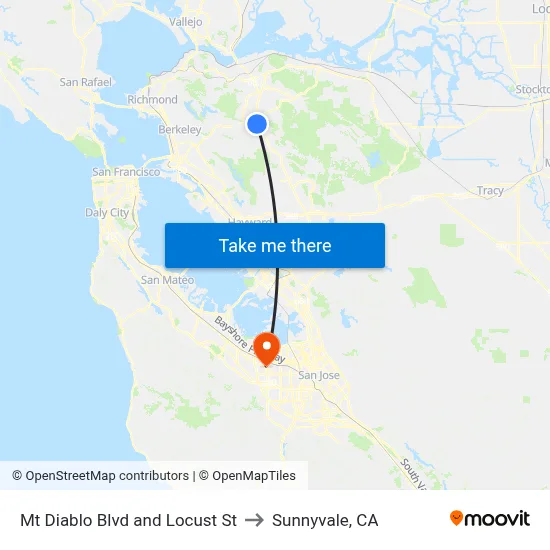 Mt Diablo Blvd and Locust St to Sunnyvale, CA map